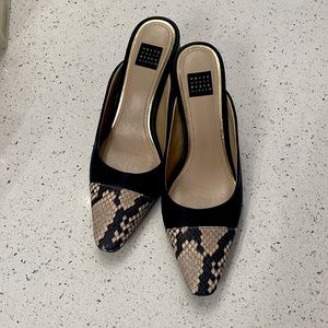White House Black Market: black and tan mules - Size 6